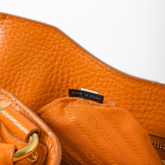 Prada Daino Push-Lock Orange Leather Tote - Picture 6 of 11